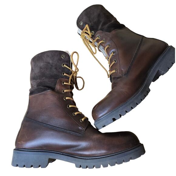 Aldo Chagan Mens Combat Boots Waterproof Sherpa Lined Brown Leather Suede sz 9 main image 4